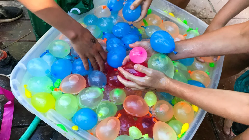 Large tub full of water balloons